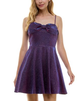 sachin and babi light blue dress City Studios Juniors' Straight-Neck Bow-Trim Skater Dress