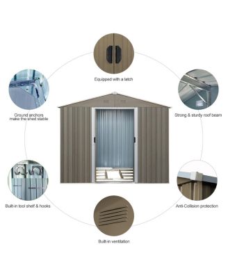 Streamdale 6FT X 8FT Outdoor Metal Storage Shed With Floor Base, Gray