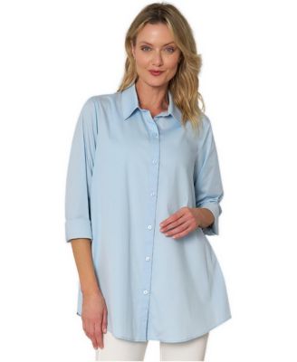 Women's Cotton Poplin Button-Front A-Line Shirt Top Prime Time Tunic