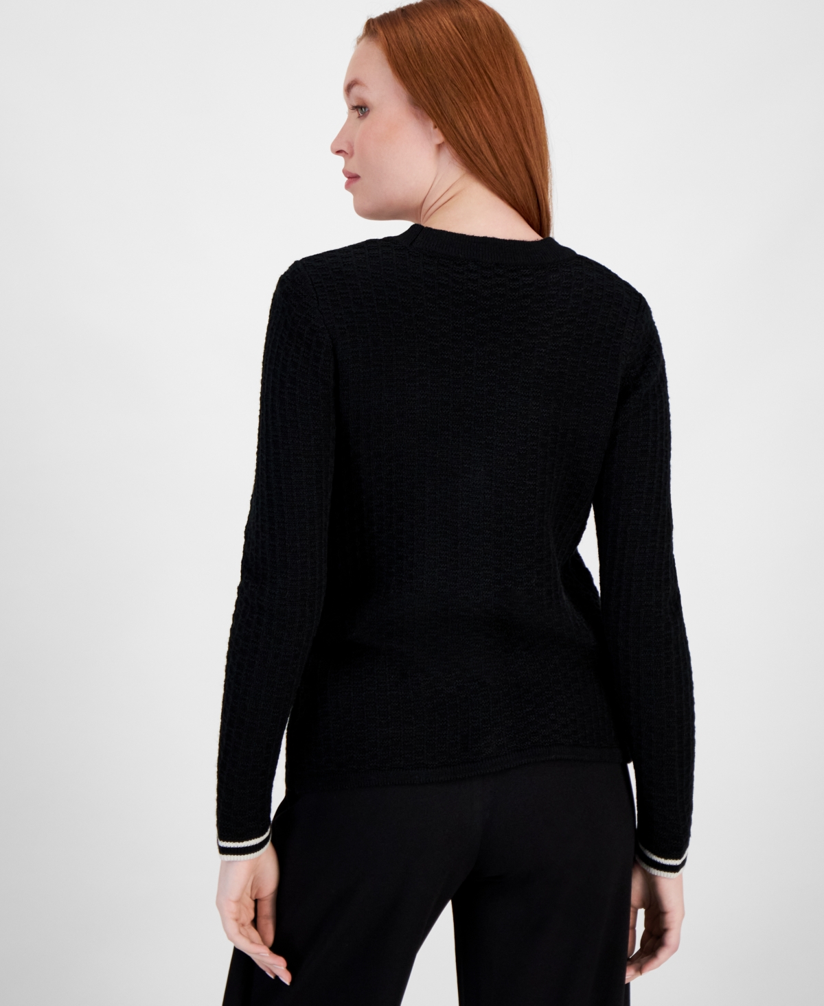 Anne Klein Women's Tipped Long-Sleeve Cardigan