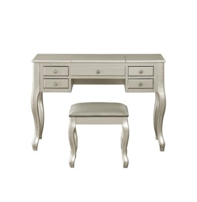 Silver Vanity Set with Unique Legs and Cushion Seat