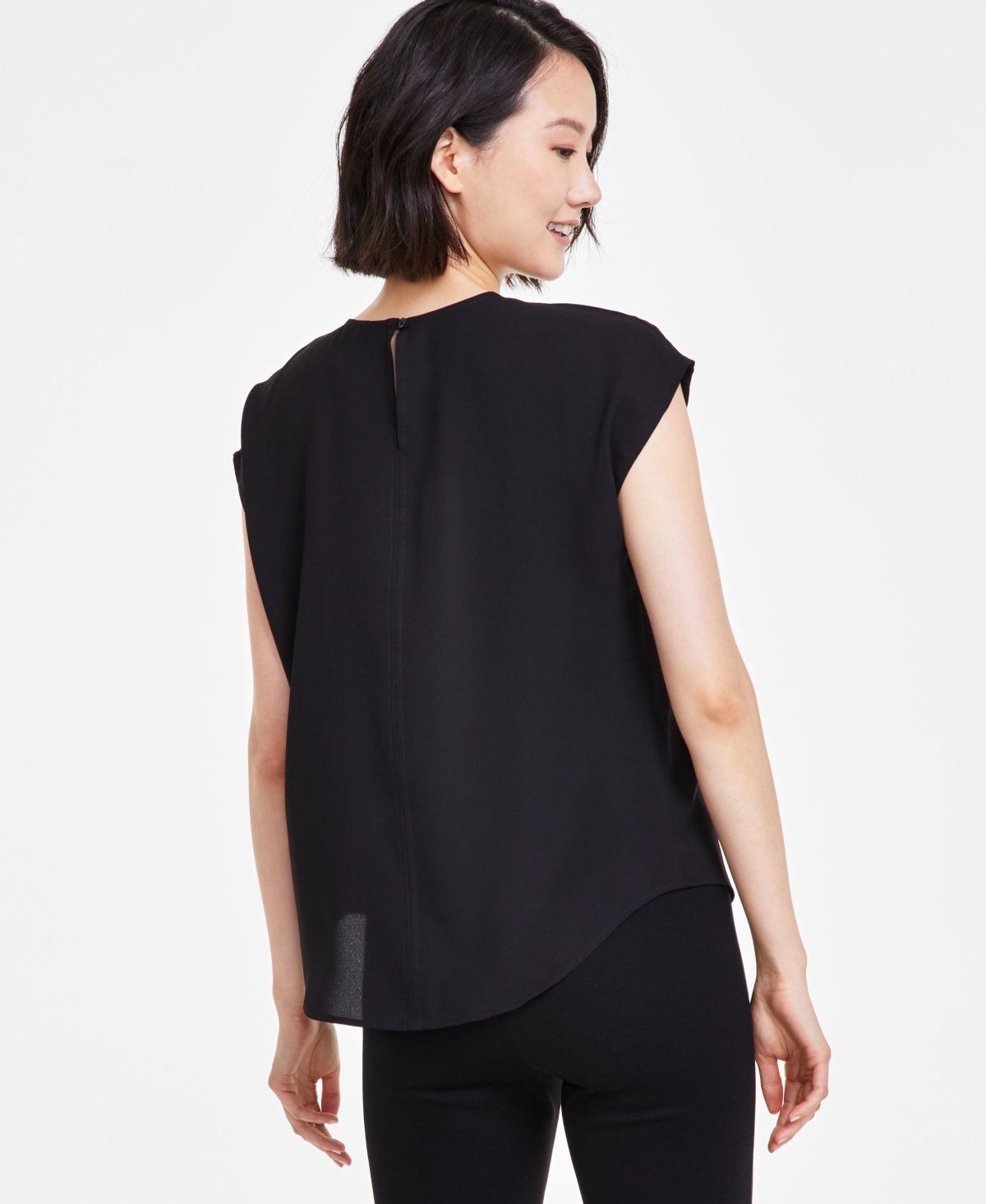 Anne Klein Petite Chain-Trim-Neck Short-Sleeve Blouse