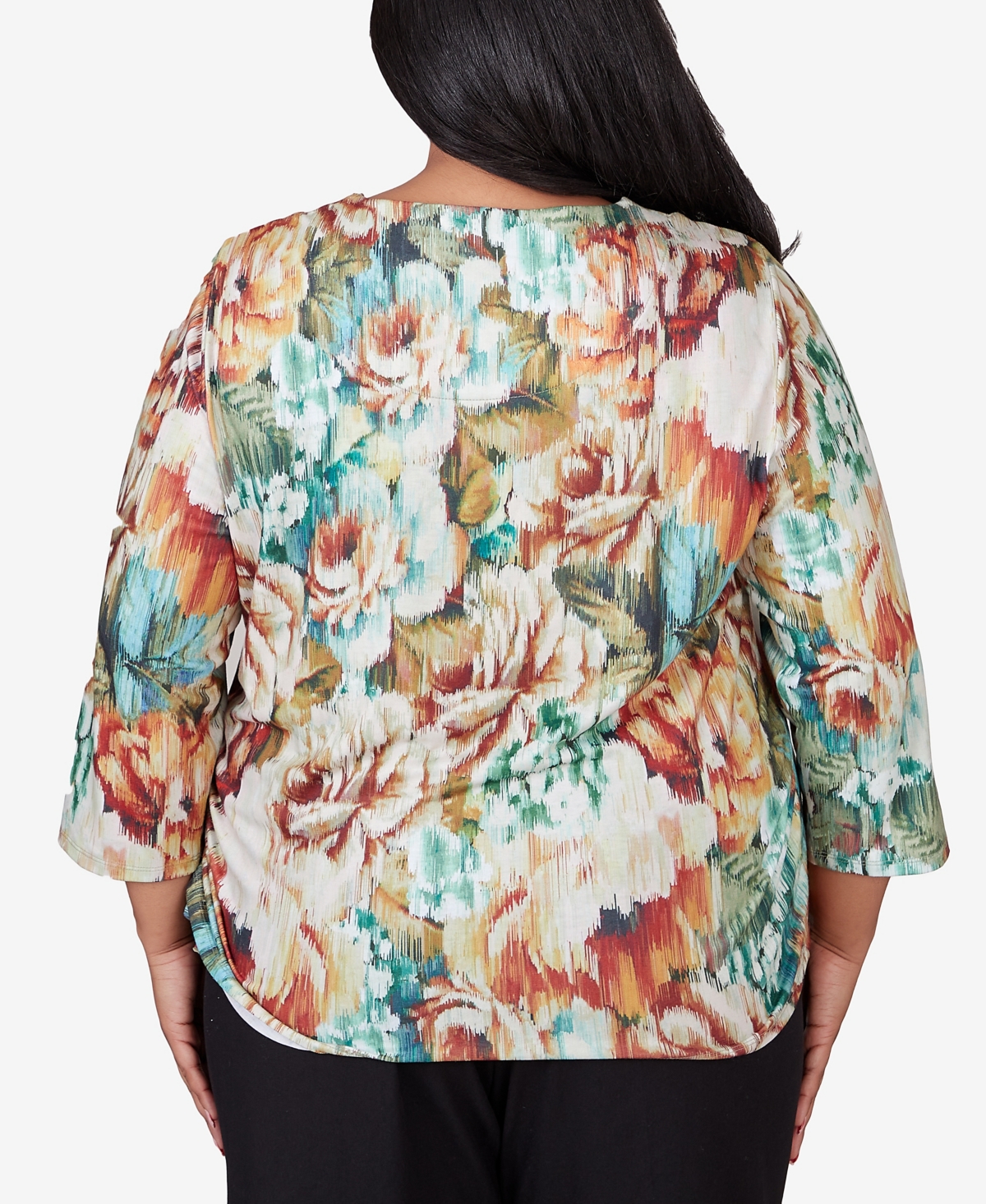 Alfred Dunner Plus Size Classic Earth Floral Crew Neck Top