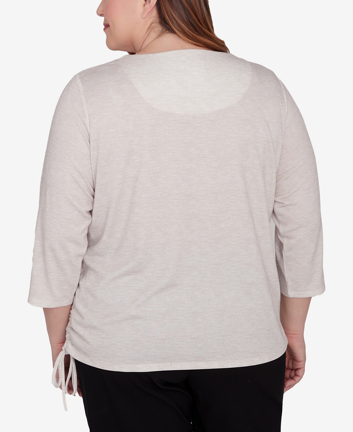 Alfred Dunner Plus Size Classic Festive Poodle Drawstring Top In Oatmeal