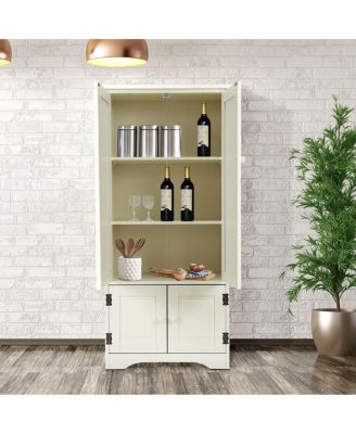 Accent Storage Cabinet Adjustable Shelves Antique 2 Door Floor Cabinet Cream