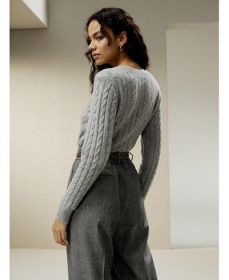 Women's Classic Cable Knit Sweater with Ribbed Edges