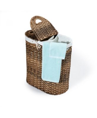 Handwoven Oval Double Laundry Hamper