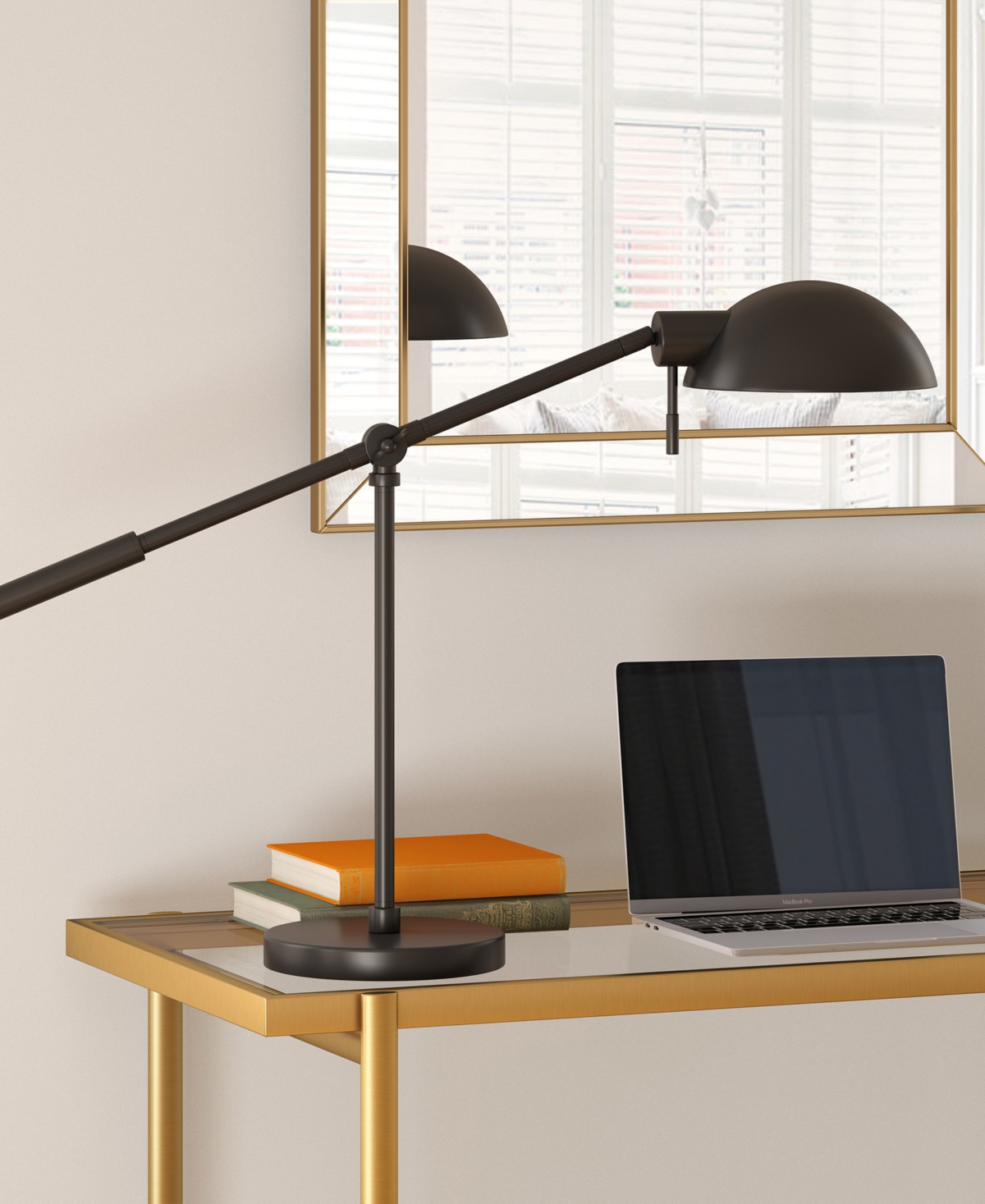 Hudson & Canal Dexter 23.25" Tall Boom Arm Table Lamp With Metal Shade In Blackened Bronze