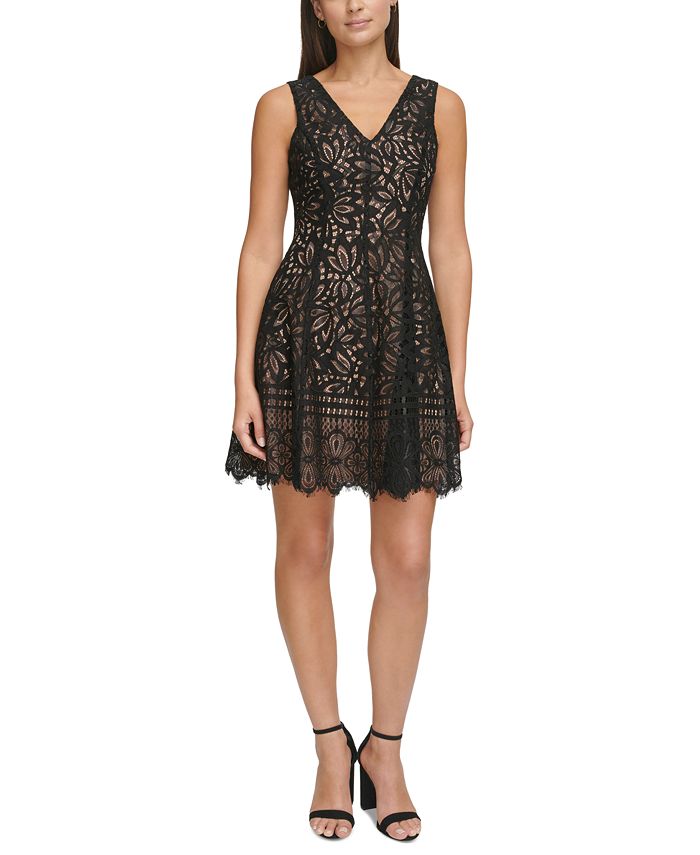 Kensie Women's Lace Shimmer Mini Dress Black Size 10