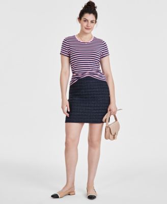 On 34th Womens Striped Cap Sleeve T Shirt Tweed Mini Skirt Holmme Embossed Crossbody Bag Created For Macys In Peony Snake