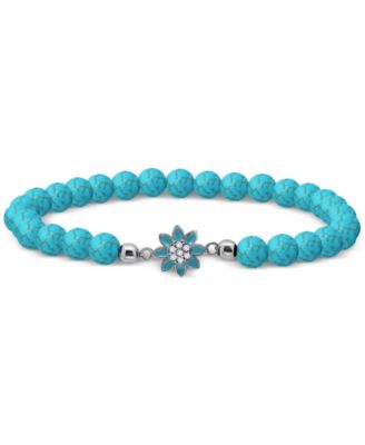 Giani Bernini - Howlite Chrysocolla & Enamel Flower Bead Stretch Bracelet in 18k Gold-Plated Sterling Silver