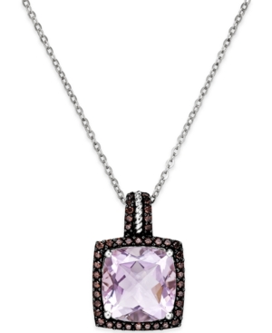 image of Pink Amethyst (12mm) and Swarovski Zirconia Pendant Necklace in Sterling Silver