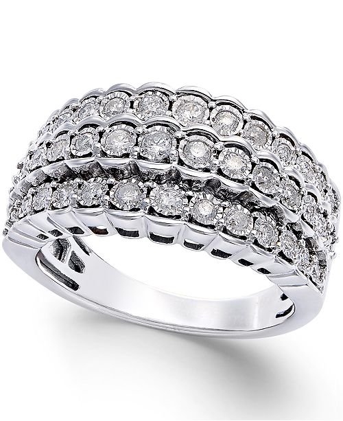Macy S Multi Row Diamond Ring In Sterling Silver 1 2 Ct T W