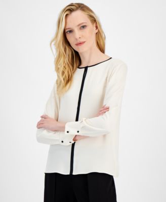 Anne Klein - Women's Scoop-Neck Long-Sleeve Blouse
