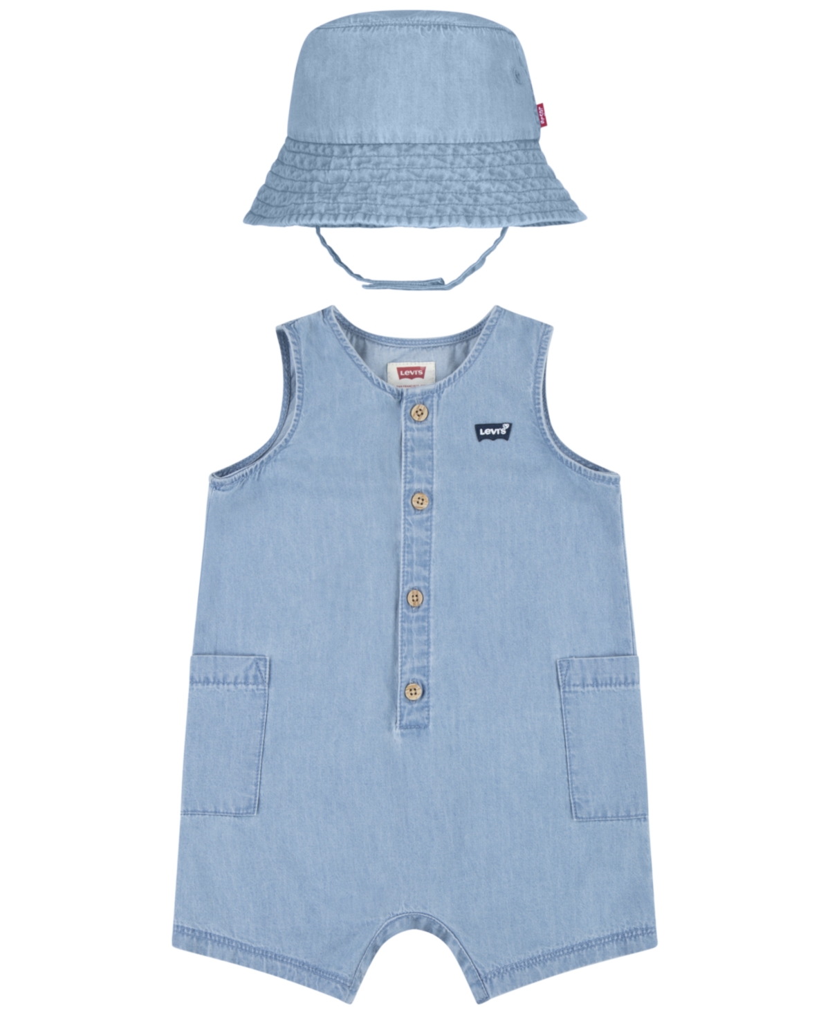 Levi's Baby Boys Denim Romper And Bucket Hat Set In Blue