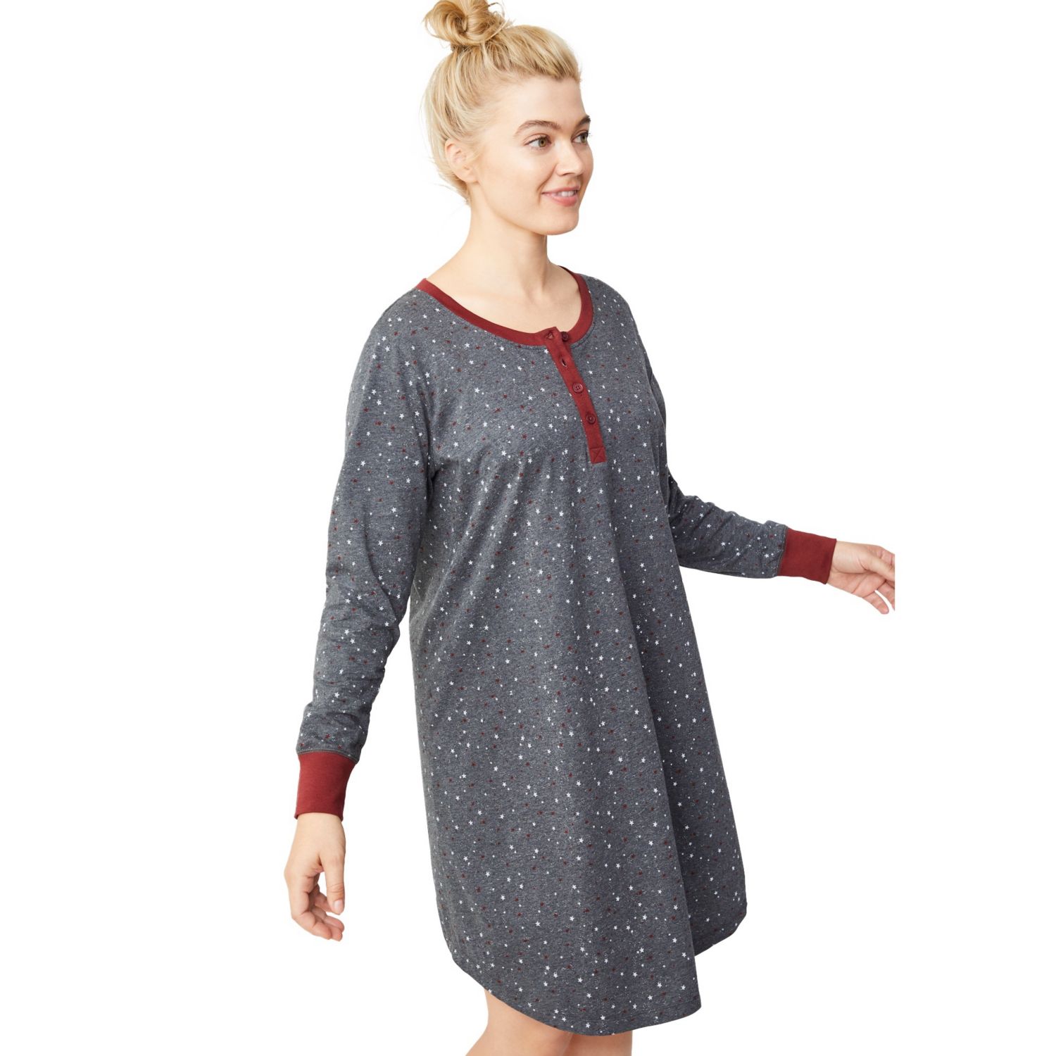 Women's Long Sleeve Henley Sleepshirt