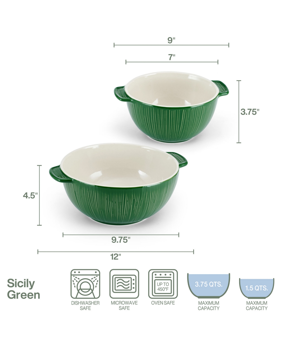 Fitz And Floyd Sicily Serving Bowls, Set Of 2 In Green