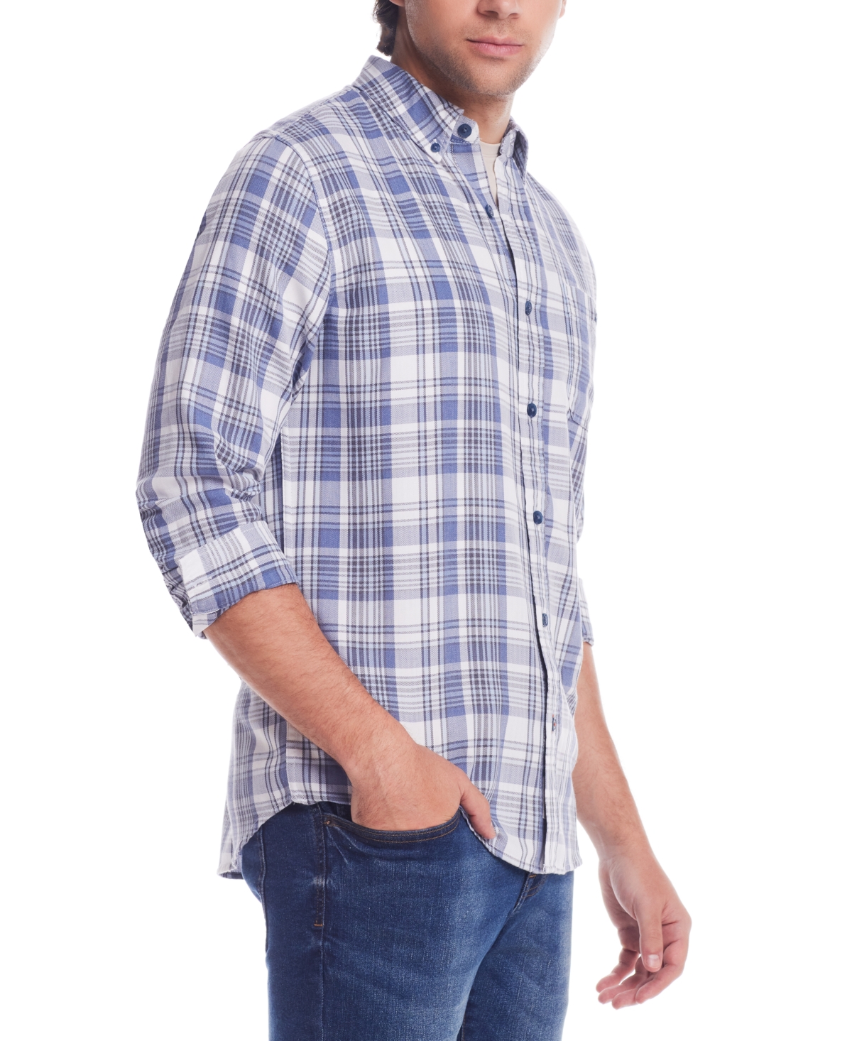 Weatherproof Vintage Men's Long Sleeve Button-Down Burnout Plaid Flannel Shirt