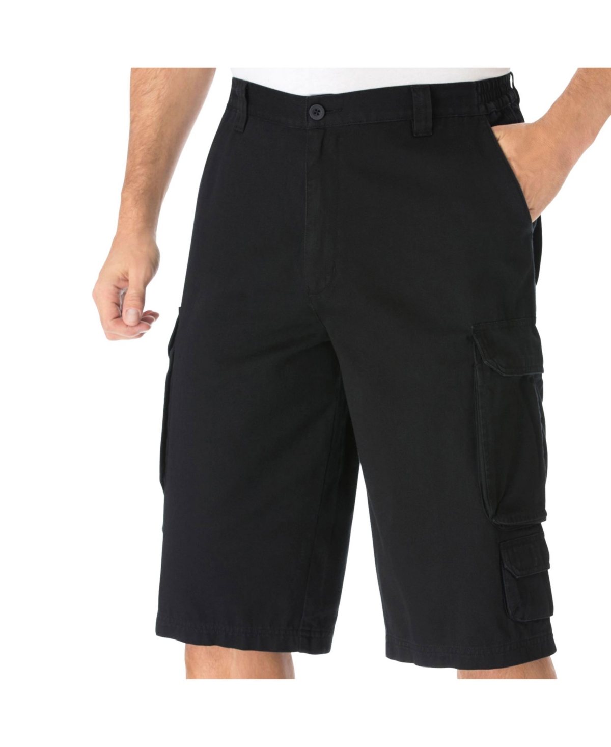 Big & Tall 14" Side Elastic Cargo Shorts - Black
