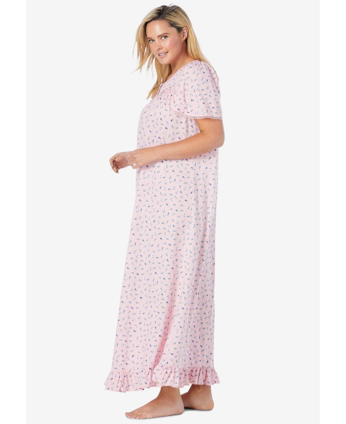 Dreams & Co. Plus Size Long Floral Print Cotton Gown
