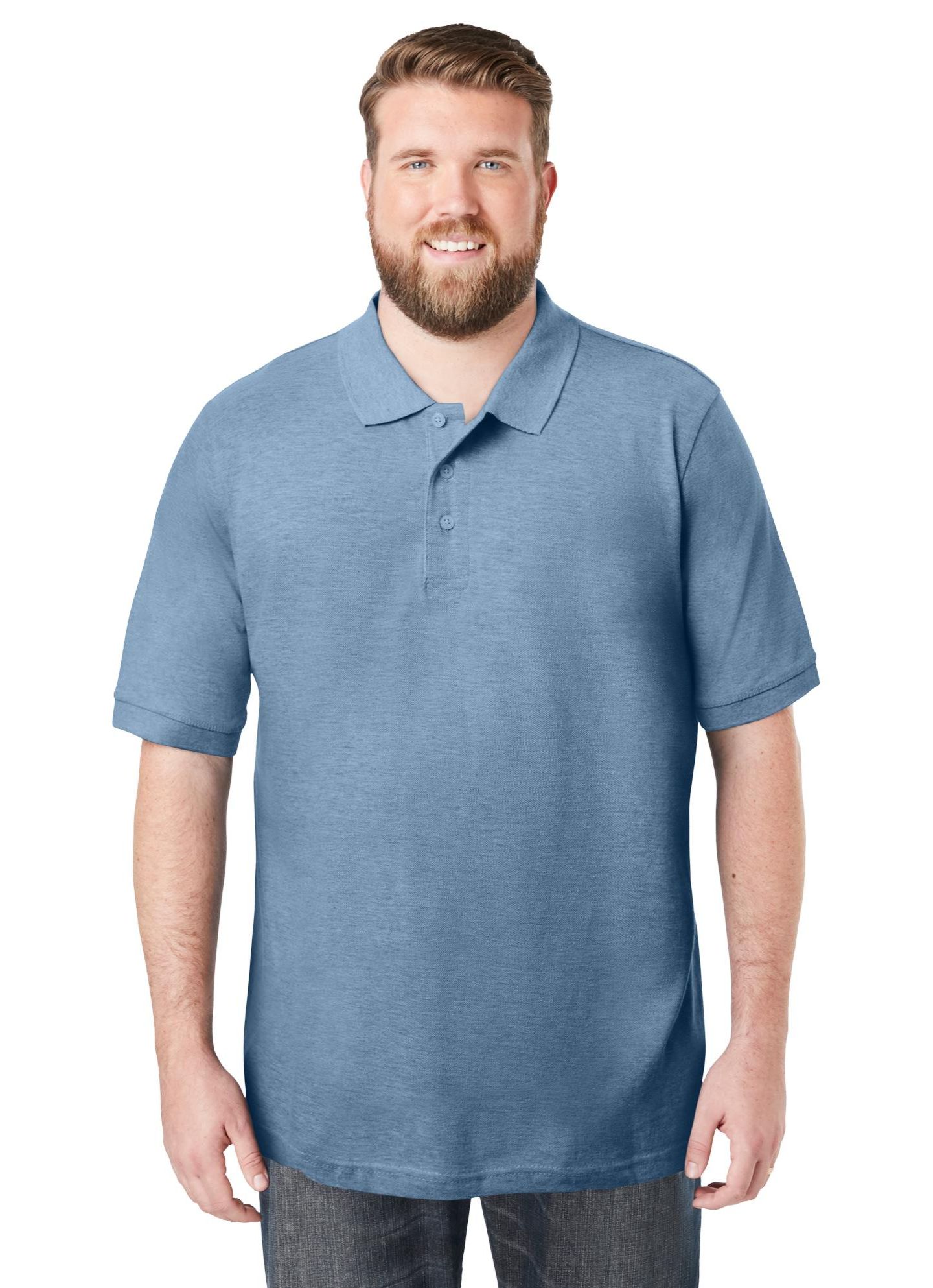 Мужское поло KingSize Shrink-Less Classic Cotton Polo Shirt, цвет: Меланжевый синий — фото 2