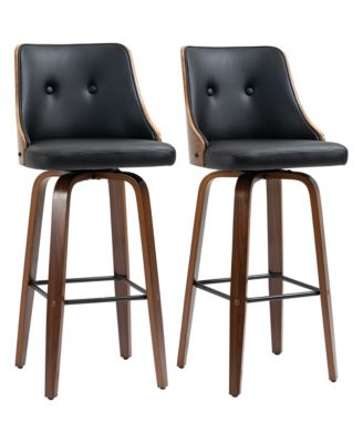 Set of 2 Counter Height Bar Stools PU Swivel Barstools w/ Footrest, Black