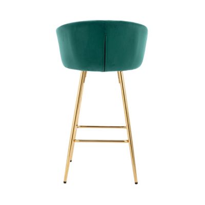 Set of 2 Green Velvet Bar Stools with Chrome Base
