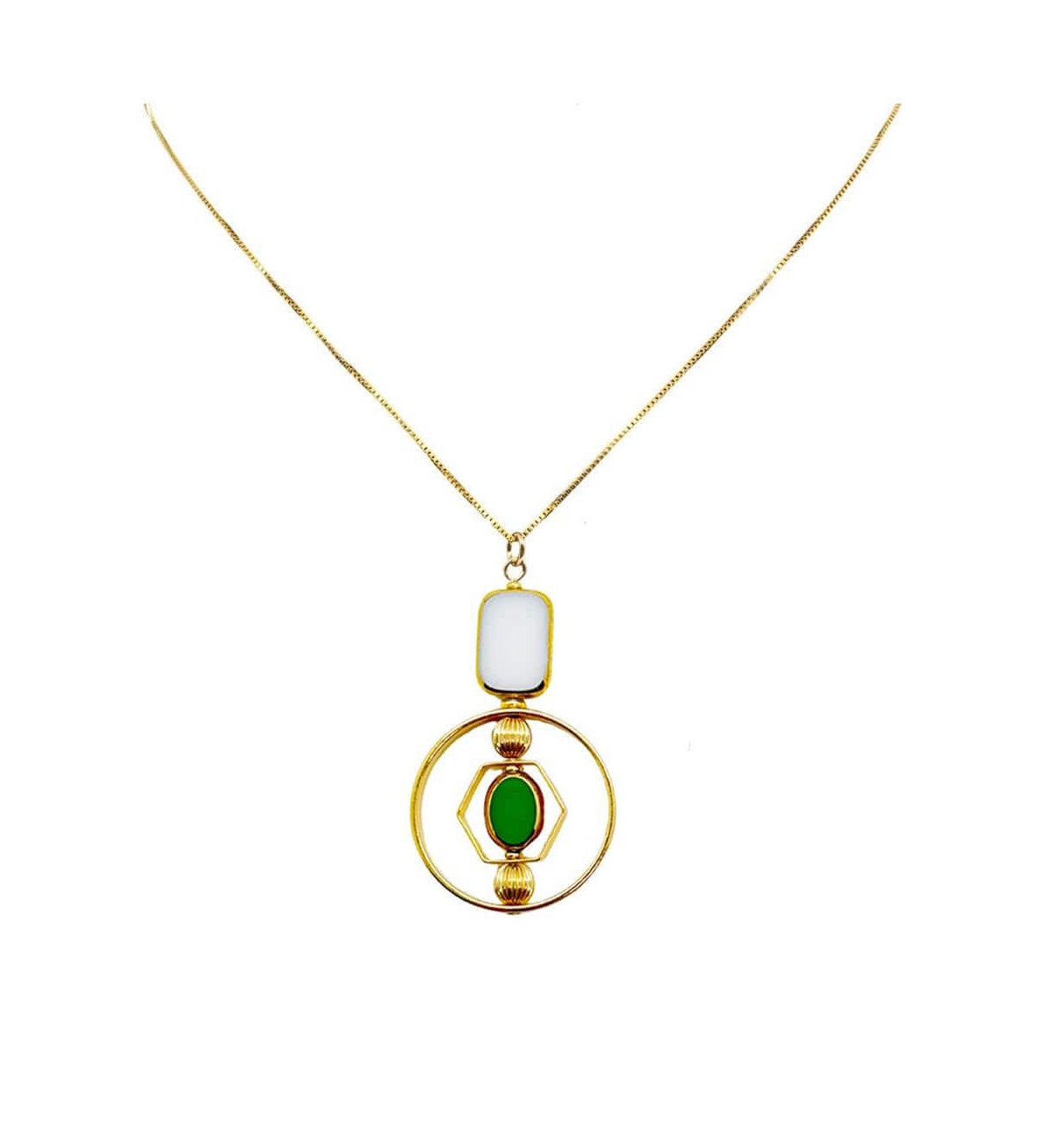 Green and White Art Deco Necklace - Green