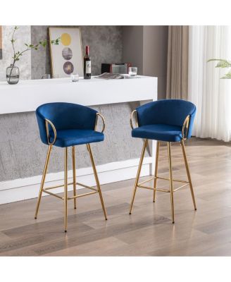 Streamdale Blue Velvet Bar Stools with Gold Legs (Set of 2