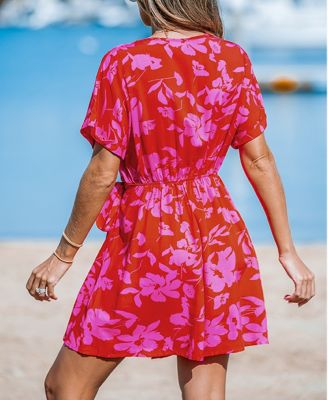CUPSHE Women's Floral Midi Dress - Spaghetti Strap Beach Dress With Side Slit & Tie Waist