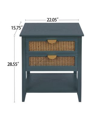 Rattan 2-Drawer Side Table