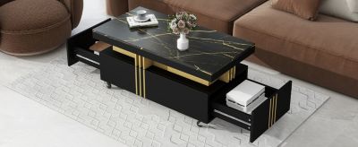 Modern Marble Top Coffee Table With Caster Wheels