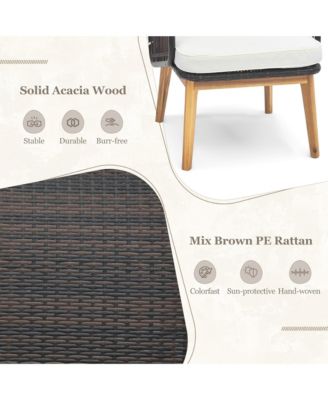 3 PCS Patio Furniture Set with Cushioned Chairs and Tempered Glass Side Table