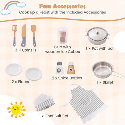 Corner Play Kitchen Toddler Kitchen Playset with Range Hood, Ice Maker, Microwave