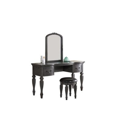 Bedroom Classic Vanity Set Wooden Carved Mirror Stool Drawers Finish