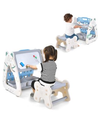 3-In-1 Kids Art Easel with Stool Magnetic Dry-Erase Board with Book Rack