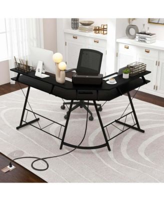 L-shaped Computer Desk with Power Outlet 51" Corner Computer Workstation Rustic