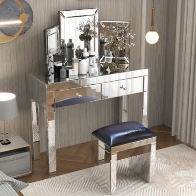 Streamdale Modern 39"W Double Draw Dressing Table