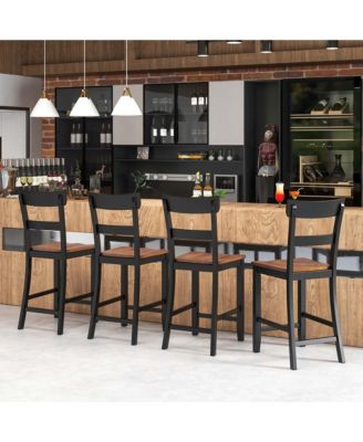 Wooden Bar Stool Set of 2 Bar Chairs with LVL Rubber Wood Frame, Backrest, Footrest