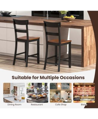 Wooden Bar Stool Set of 2 Bar Chairs with LVL Rubber Wood Frame, Backrest, Footrest