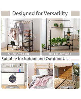 Rolling Clothes Drying Rack Double Rods Garment Rack with Height Adjustables