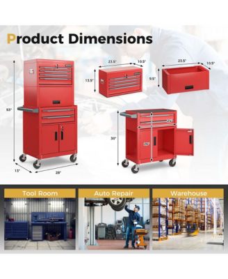 6-Drawer Rolling Tool Chest 3-in-1 Heavy-Duty Storage Cabinet with Universal Wheels