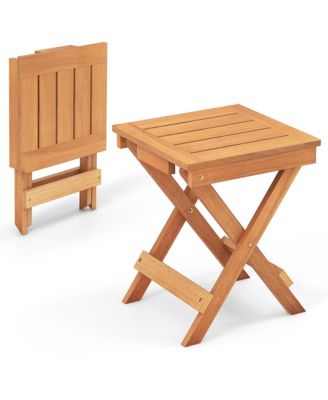 14" Compact Folding Side Table with Slatted Tabletop Stable Triangular Structure