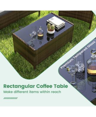 8 PCS Patio Furniture Set with Washable Cushions and Tempered Glass Coffee Table