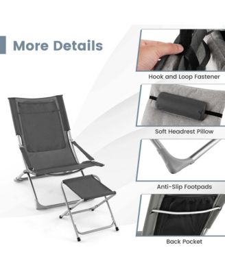 5pcs Patio Folding Sling Chair Set Ottoman Table Portable Headrest Outdoor Beach