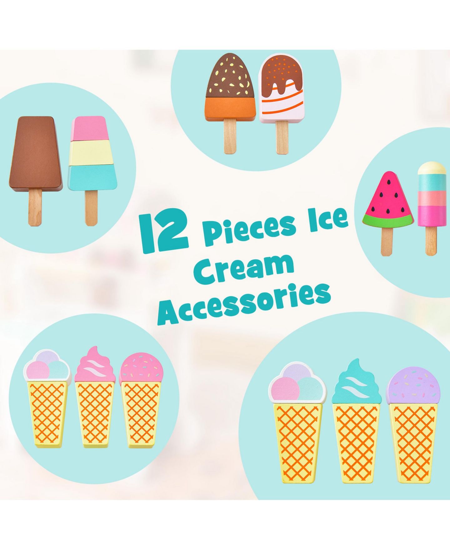 Детские игрушки Costway Kid's Ice Cream Cart Food Trunk Play Toy Set with Display Rack, цвет: Розовый — фото 6