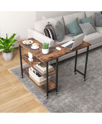 360° Rotatable Sofa Side Table L-shaped Laptop Desk Snack Table withShelf Patented