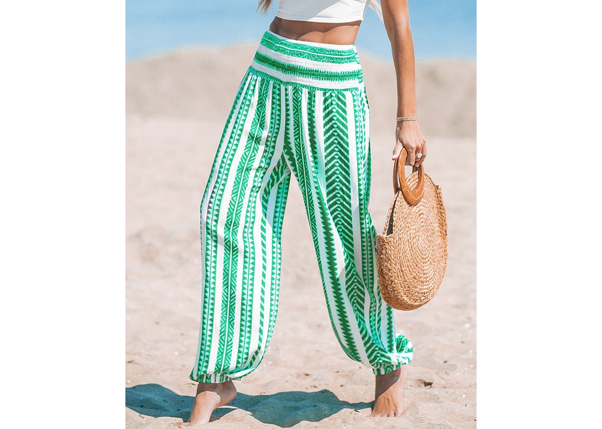 Cupshe Women'sGeo Smocked Waist Tapered Leg Pants - Green