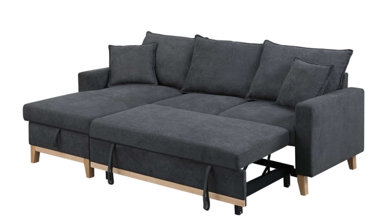 Streamdale Furniture Colton Dark Gray Woven Reversible Sleeper Sectional Sofa With Storage Chaise