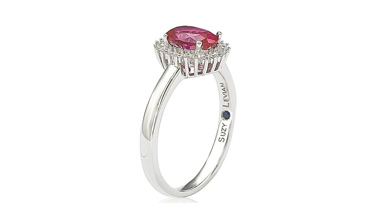 Suzy Levian New York Suzy Levian Sterling Silver Cubic ZirconiaOval Halo Ring - Red